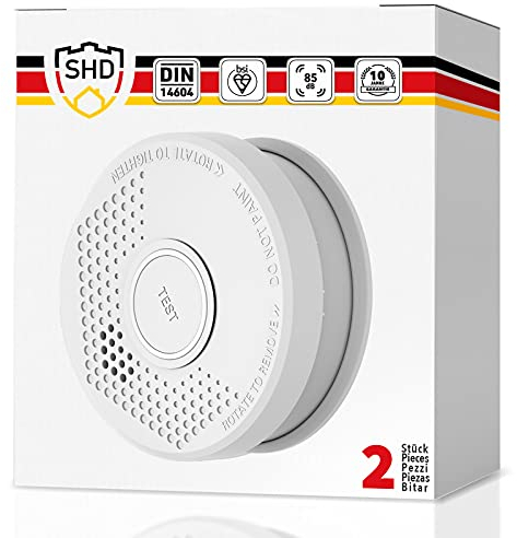 SHD Rauchmelder Set wechselbare Batterien (2X) - DIN EN14604 Geprüft & BSI-Zertifiziert, Brandmelder mit Stummschaltung & Selbsttest Funktion, Rauchmelder Magnethalter geeignet, Feuermelder DOF29