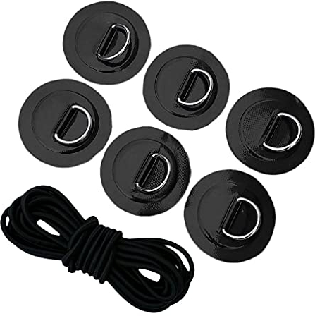 Baoblaze 6er Set Befestigungshaken Halterung D-Ring mit Augplatte zum Kleben mit Expanderseil für Wand Decke Schlauchboot Kajak Kanu Paddelboard - Schwarz