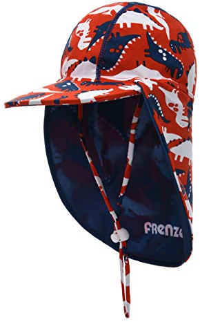 Foruhoo Baby Mütze UV-Schutz 50 mit Kordelzug for Jungen, Breite Krempe Sommerhut Sonnenhut (51cm / 18-36 Monate, Dinosaurier Rot)