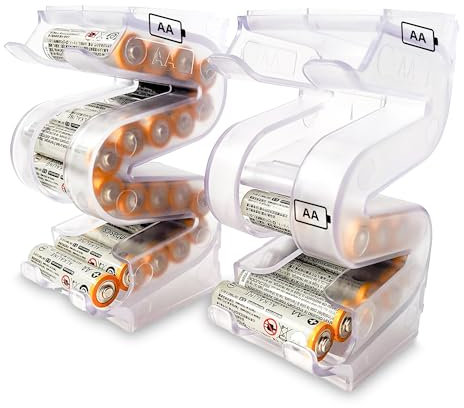 Kalinar Battery Ladder Organizer Case for AA Batteries - Stackable or Mounted Vertical Storage Battery Dispenser for Home, Garage, & Workshop (2-Pack, Holds 40 AA Batteries Total)
