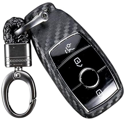 M.JVisun Weich Autoschlüssel Fall für Mercedes-Benz 2019-2022 A Klasse C Klasse G Klasse 2017-2022 E Klasse 2018-2021 S Klasse Silikon TPU Kohlefaser Muster Abdeckung - Schwarz - Weben Schlüsselbund