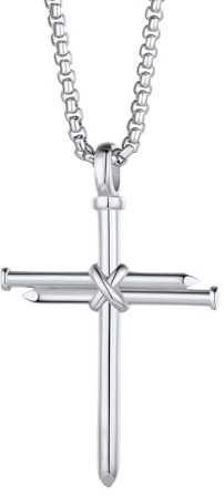 Richsteel Collana con Croce per Chiodi per Ragazzi, Catena Quadrata ridimensionabile (60cm) Regalo per Ragazza Collana con Ciondolo crocefisso in Acciaio Inossidabile