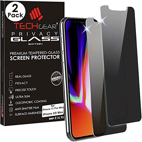 TECHGEAR [2 Pack] Anti Spy Screen Protectors for iPhone 11 Pro Max, iPhone XS Max - PRIVACY GLASS Edition Genuine Tempered Glass Screen Protector Cover Compatible with Apple iPhone 11 Pro Max, XS Max