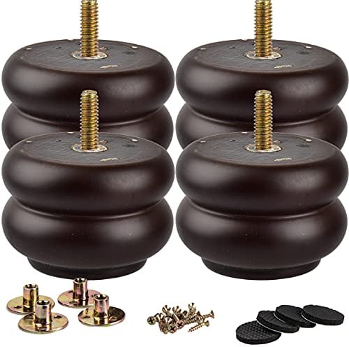La Vane 7cm Holz Tischbeine, 4 Stück Dunkle Walnuss Runde Massivholz Ersatz Möbelfüße Möbelbeine mit vorgebohrten M8 5/16 Bolzen & Montageplatten & Schrauben für Sofa Bett Ottomane Schrank