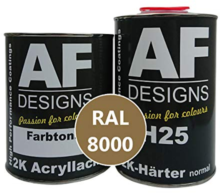 Alex Flittner Designs 2K Lack 7,5 kg Set RAL 8000 GRUENBRAUN matt Holz Maschinen Industrielack LKW NFZ