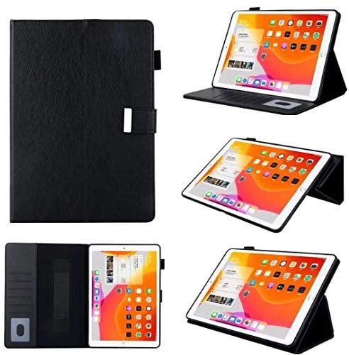 Jennyfly 2020 iPad 11 inch Case, PU Leather Multi-viewing Smart Auto Wake/Sleep with Pencil Strap/Hand Strap/Card Slot Hand Free Stand Soft Back Protective Cover for 2020 2nd Gen iPad 11 - Black