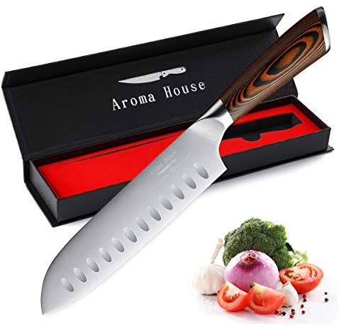 Coltello Santoku Coltello da cucina da (18 cm) coltello da cuoco professionale coltello multiuso in acciaio inossidabile lama molto affilata con confezione regalo per la casa e il ristorante