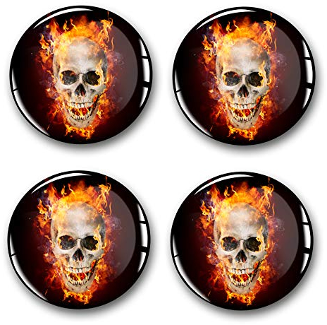 4 x Gel Aufkleber für Nabendeckel 60mm Durchmesser Felgenaufkleber Sticker für Felgen Emblem Doming für Auto Kfz Tuning Zubehör DM007 (Nr. 5 Skull in Flames, Gel Aufkleber Set)