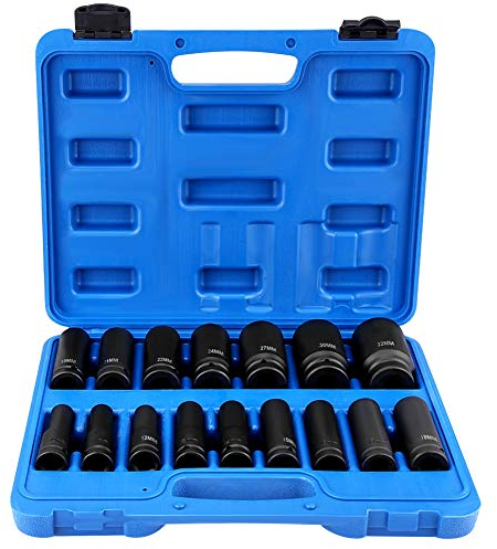 16-Teilig Schlagschrauber Nüsse Set, Impact Wrench Set Mit 1/2 Zoll Antrieb, Sechskant Nüsse 10mm-32mm Steckschlüssel Satz Mit Werkzeugkasten, Kraft Steckschlüssel Einsatz Satz