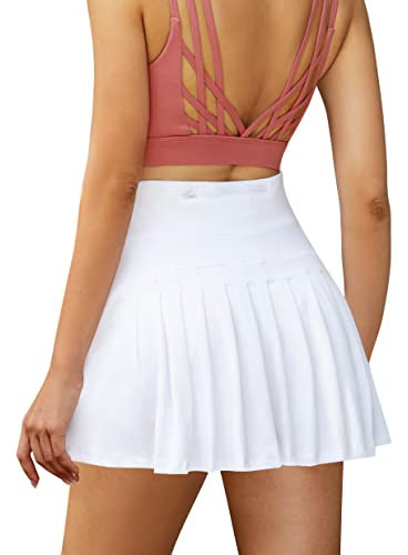 Damen Plissierte Tennisrock mit Hose Sommerrock Minirock Sportrock Golfrock Tennis Golf Rock Sport Workout Running kurz, Weiß, M