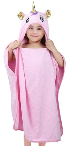 Gaga city Poncho de Baño Unicornio Niña Toalla de Baño Unicornio Algodón Poncho Toalla con Capucha de Piscina Bebe Poncho de Playa Regalo Unicornio Chica, Rosa 1-5 Años, Rosa, 1-5 Años