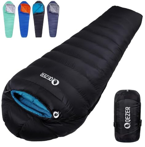 QEZER Down Mummy Sleeping Bag for Adults, 600 Fill Power Backpacking
