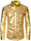 LucMatton Herrenhemden, glänzende Metallic-Pailletten, langärmelig, Knopfleiste, 70er-Jahre Disco-Stil, für Halloween, Cosplay, Club, Rock-, Hip-Hop-Party, Gold, Größe L, metallisch, L