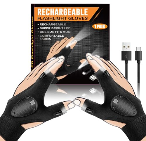 MOIPEJO Rechargeable LED Flashlight Gloves, Gifts for Men Dad from Daughter Son, Cool Gadget Tool Hands-Free Lights for Fishing Repairing Camping
