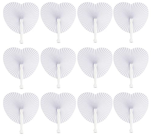 Donkivvy 12 Pcs Blank Hand Fans, White Folding Paper Fans Heart Shaped Hand Fan for DIY Wedding Birthday Party Decor