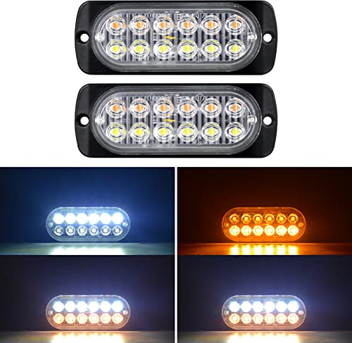 Willpower 2pcs 12LED Feu Stroboscopique Urgent Ambre Blanc Feux de Gabarit Latéraux Voiture 12V 24V Barre Lumineuse LED Balise Clignotante de Sécurité pour Remorque Utilitaire Bateau Tracteur Véhicule