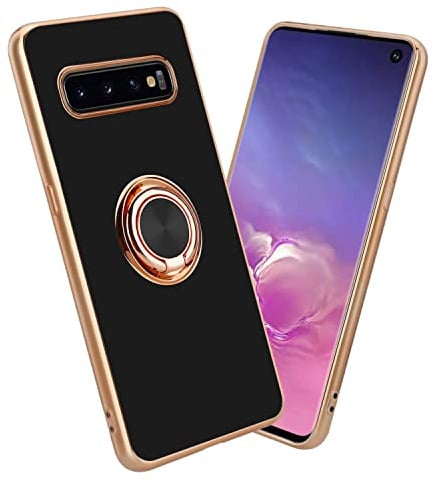 Cadorabo Hülle kompatibel mit Samsung Galaxy S10 Plus Schutzhülle TPU Silikon Case mit Ring Design mit Kameraschutz Slim Kratzfest Gummi mit Rundumschutz Case Hülle für Galaxy S10 Plus in Schwarz