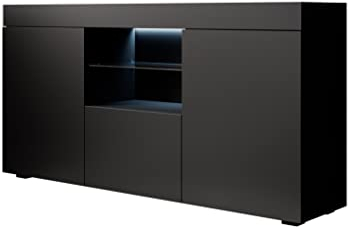 MB Muebles Bonitos, Buffet Sefora pour Salon et Salle à Manger avec Lumière LED, Meuble en Mélamine Mate, Couleur Noir, 135x73x34 cm