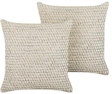 Beliani Dekokissen 2er Set mit Füllung Baumwolle beige/schwarz 45 x 45 cm Boho Howea