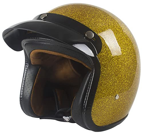 DXDRT Vintage Open Face Motorradhelm, Retro 3/4 Half Shell Jet Vespa Helm, DOT/ECE Genehmigt Erwachsene Männer Frauen Straße Shiny Moped Roller Motorrad Sommer Helm,Gold,S