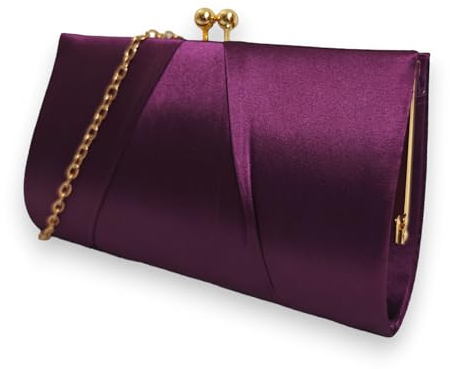 UShopUK Sac à main en satin pour mariage, bal de fin d'année, soirée, violet, medium