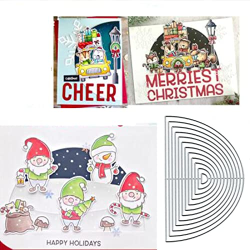 Yeyert 12 Stück verschachtelte halbrunde Metall-Stanzformen, Merry Christmas Nest, runde Stanzformen, Schablonen, DIY, Scrapbooking, dekorative Prägepapier, Scrapbooking, Kartenherstellung