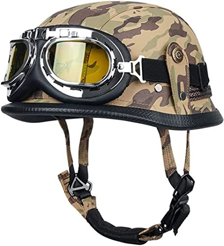 VVPEC Retro Oldtimer Halbschale Jet-Helm mit Brille Motorrad-Helm Brain-Cap,DOT/ECE-Zulassung Roller-Helm Scooter-Helm Retro Motorrad Half Helm Herren Damen (Color : 1, Size : L(59~60cm))
