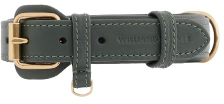Leder Hundehalsband für kleine Hunde, William Walker, handgefertigt, verstellbar, weich gepolstert, robust, pflegeleicht, Dark Moss (Grün), Größe XS