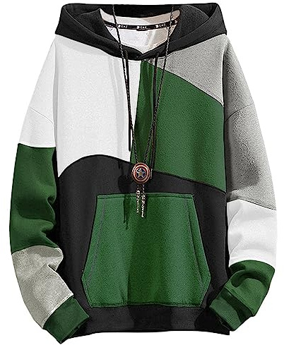 XIAOYAO Sweat à Capuche Homme Multicolore Coton Streetwear Techwear Hoodie | Patchwork Sweatshirt Léger Pull à Capuche Homme Sport Hip Hop Décontracté Automne Hiver