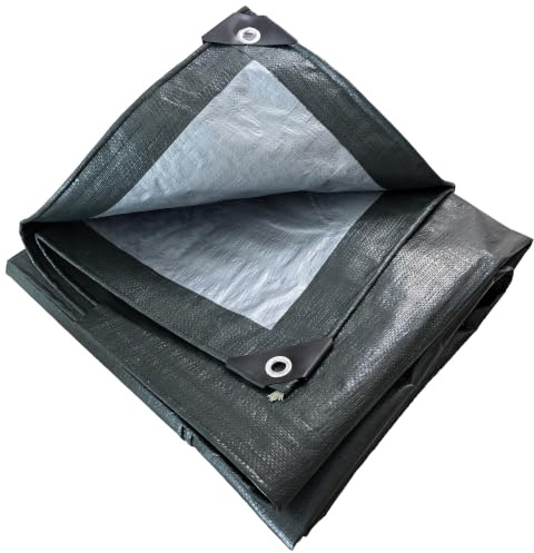 TUMESY Bâche robuste avec œillets renforcés - 3 m x 7 m - 150 g/m² - En polyéthylène imperméable - Vert armée - Pour camping en plein air