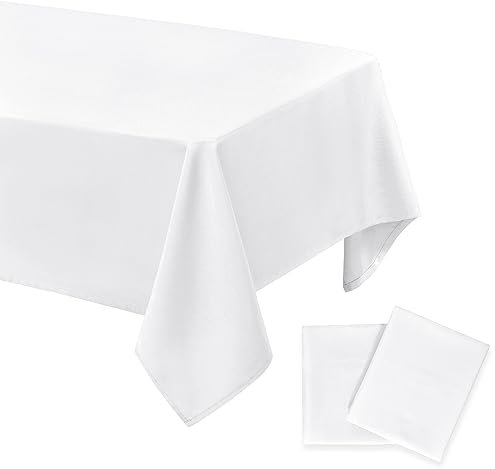 DWCN 2 Stück Weiß Tischdecke Fleckschutz Abwaschbar Tischwäsche Wasserabweisend Tischtuch für Esszimmer, Garten, Party, Hochzeiten oder Haushalt,130x220cm