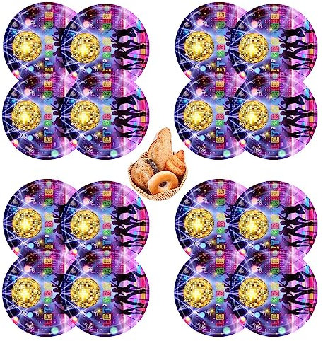 Disco Tableware Colourful Music Neon Paper Plate Sets Disco Dance Colourful Music Neon Paper Plates for 70s Theme Birthday