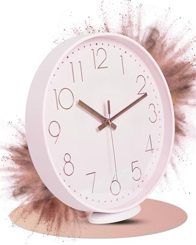 LATENO - Wanduhr Rosa - Zum Aufstellen Oder Aufhängen - 20 cm - Lautlos - Klassisch Und Modern - Ohne Tickgeräusche - Für Wohnzimmer Büro UVM.