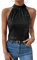 GORGLITTER Neckholder Top Damen Bluse Glitzer Party Oberteil Pailletten Ärmellos Tops mit Stehkragen Schwarz L