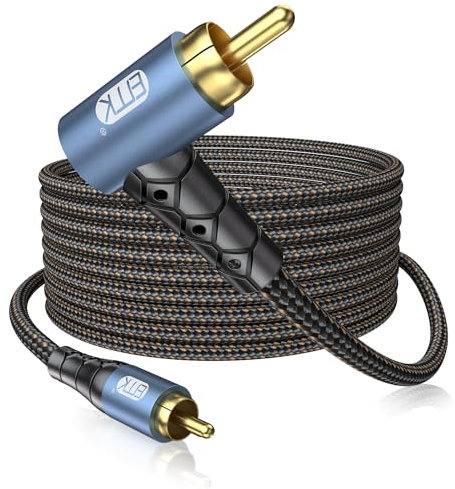 EMK RCA Subwoofer Cable 90 Degree RCA to RCA Audio Cable 24K Gold-Plated Nylon Braided Double Shielded Digital Analogue Supports Amplifiers,Home Theater,Hi-Fi Systems,Subwoofer(50ft/15m)