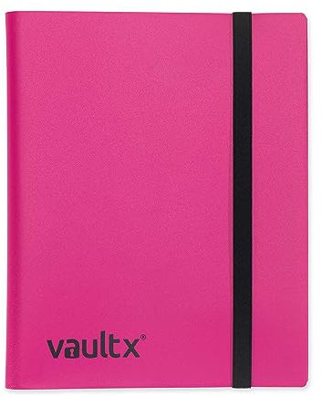 Vault X 9-Taschen-Trading-Kartenordner mit Gurt, 360 Karten, Standardgröße, 20 seitlich ladbare Seiten, Sammelordner für Sammelkartenspiele, Sportkarten, TCG (Rosa)