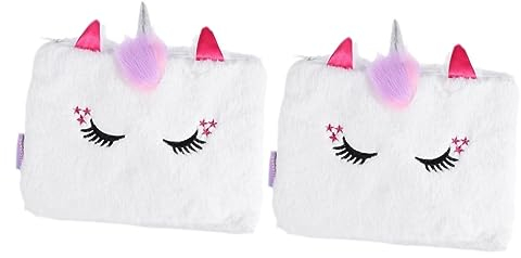 NUOBESTY 2 Stk Einhorn-brieftasche Schreibwarenzubehör Für Studenten Fell-einhorn-mäppchen Cartoon-kosmetiktasche Cartoon-geldbörse Bilden Polyester Weiß Aufbewahrungstasche Mädchen