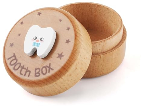 NQEUEPN Holz Zahnbox, Tooth Box Niedlicher 3D Zahn Cartoon Bild Zahnd ose Halter Bedruckte Sterne Gefallene Zähne Aufbewahrung für Jungen Mädchen Zahn Souvenir