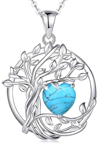 FANCIME Lebensbaum Türkis Kette für Damen 925 Sterling Silber Baum des Lebens Türkis Anhänger Halskette Schmuck Geschenke für Frauen Mädchen, Kettenlänge: 40+5 cm