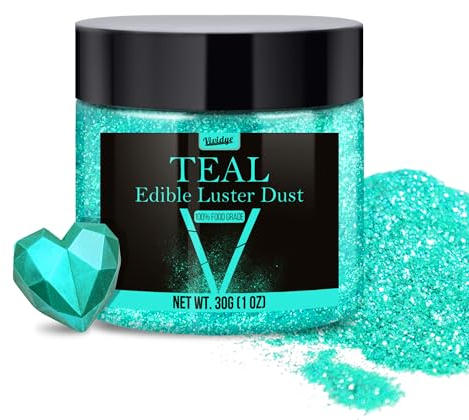 Glitter Essbarer Glitzer - 30g Essbarer Glitzerpulver Glitzerstaub für Getränke, Lebensmittel, Kuchen - Essbares Metallisch Lebensmittelfarbe Glitzerpuder zum Cocktails, Wein, Torten (Teal)