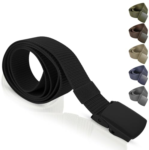 PIQSTORE Cinturón Táctico Unisex Ajustable en Nylon: Ligero, Transpirable y Sin Metal - Ideal para Viajes, Deportes y Uso Diario (135cm, NEGRO)