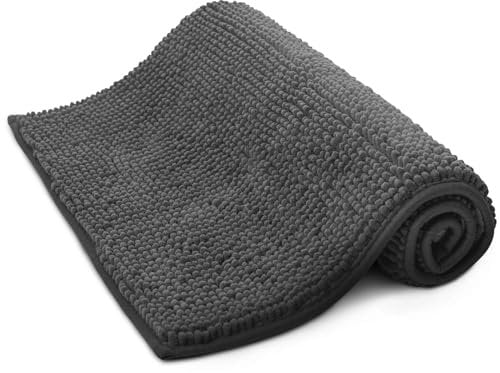 KEPLIN Non-Slip Microfibre Bath & Toilet Mat - Soft, Plush & Comfortable Rug with Machine Washable Design - Water Absorbent & Quick Drying to Keep Bathroom & Home Hygienic & Clean (50x80cm) Grey