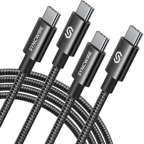 SYNCWIRE Câble USB C vers USB C Rapide 60W 2-Pack 2M, Cable USB C PD 3.0 QC 4.0, Nylon Tressé pour iPhone 15 Series Samsung S24 S23 S22 iPad Air MacBook Pro Google Pixel 7 Switch PS5 Tablets Noir