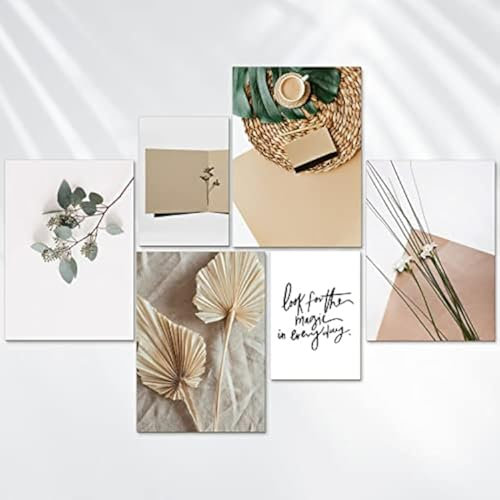 AREDE Set di 6 Stampe da Parete Quadri Moderni Decorazioni da Muro per Casa Soggiorno Camera da Letto e Cucina ''Calmo Minimalista''| 4 x A3 (30x42cm) + 2 x A4 (21x30cm) | senza Cornici