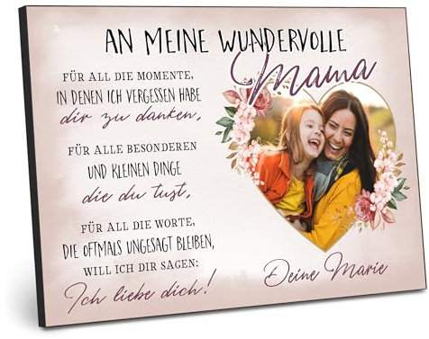 ARTFAVES® Personalisiertes Bild - An meine wundervolle Mama - Geschenk für Mama, Mutter, Muttertag, Danke als Poster 21 x 30/30 x 40 cm ohne/mit Rahmen oder als Holzbild