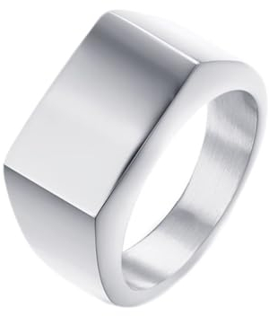 Bishilin Ring Herren Edelstahl, Partnerringe Personalisiert 13MM Rechteck Siegelring Freundschaftsringe Silber Ring für Männer Größe 52 (16.6)