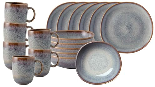 like. by Villeroy & Boch - Lave Beige Frühstücks-Set 18-teilig, Kaffeebecher (400 ml) - Müslischalen (600 ml) - Frühstücksteller (23 cm) für 6 Personen, Steingut, Beige