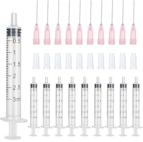 20 Stück Kolostrum Spritze 3 ml Set mit Nadel, Kunststoffspritzen von Flüssigkeiten, Wissenschaftliche Spritzen mit Kappen für Labore, Pflanzenbewässerung, Nachfüllen und Messen von Flüssigkeiten