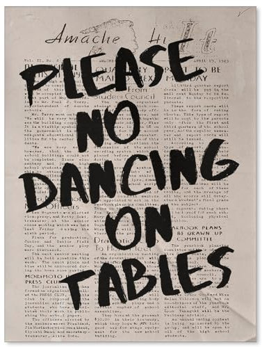 ZERFVTG Retro-Zeitungs-Wandkunst, lustiges Schwarz-Weiß-Poster, Please No Dancing on Tablets, Leinwanddrucke, trendig, Vintage, ästhetische Wanddekoration für Küche, Wohnzimmer, 30,5 x 40,6 cm,