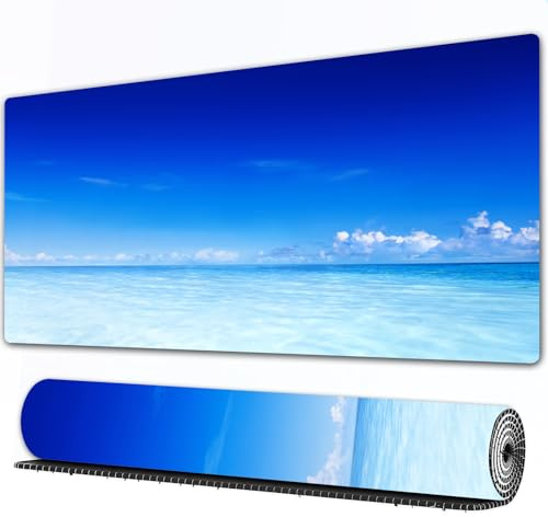 EOMKSE Mauspad Verlängertes großes Mauspad Schreibtischauflage,genähte Kanten Mauspad,Gummibasis,Landschaft, Meereslandschaft, Tiefseestrand, heißer Sommer, thematisches Foto,Gaming-Mauspad,30x80 cm